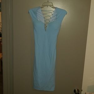 NEW baby blue fitted dress with crossing back